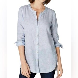 J Jill Love Linen Blue and White 100% Linen Side Tie Tunic Top  Sz. XL